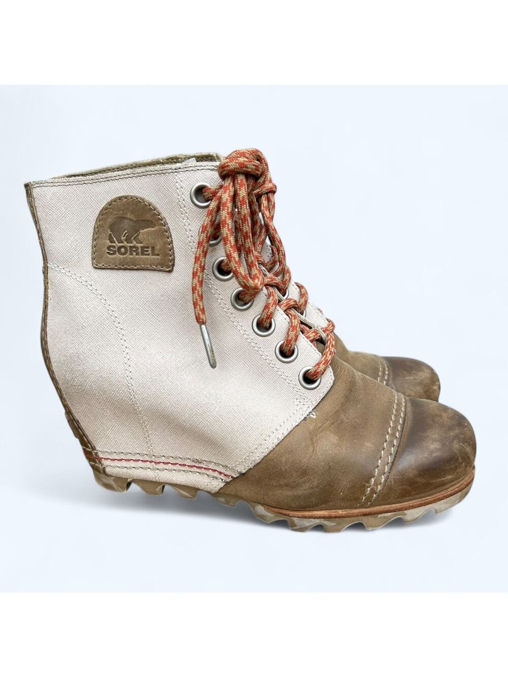 Sorel Joan of Arctic Wedge II PDX Canvas Lace Boots Women's sz 7 Tan Brown